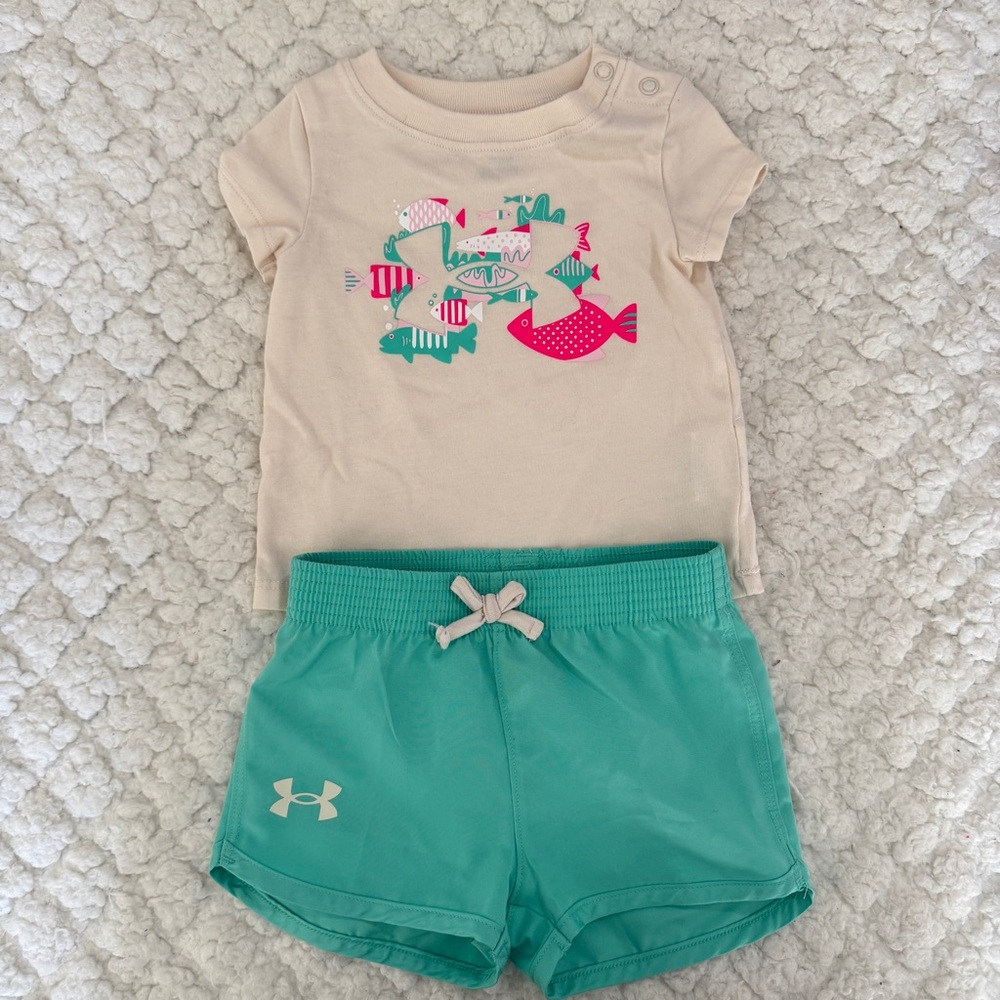 Under Armour Cream and Teal 3-6 month Baby Set